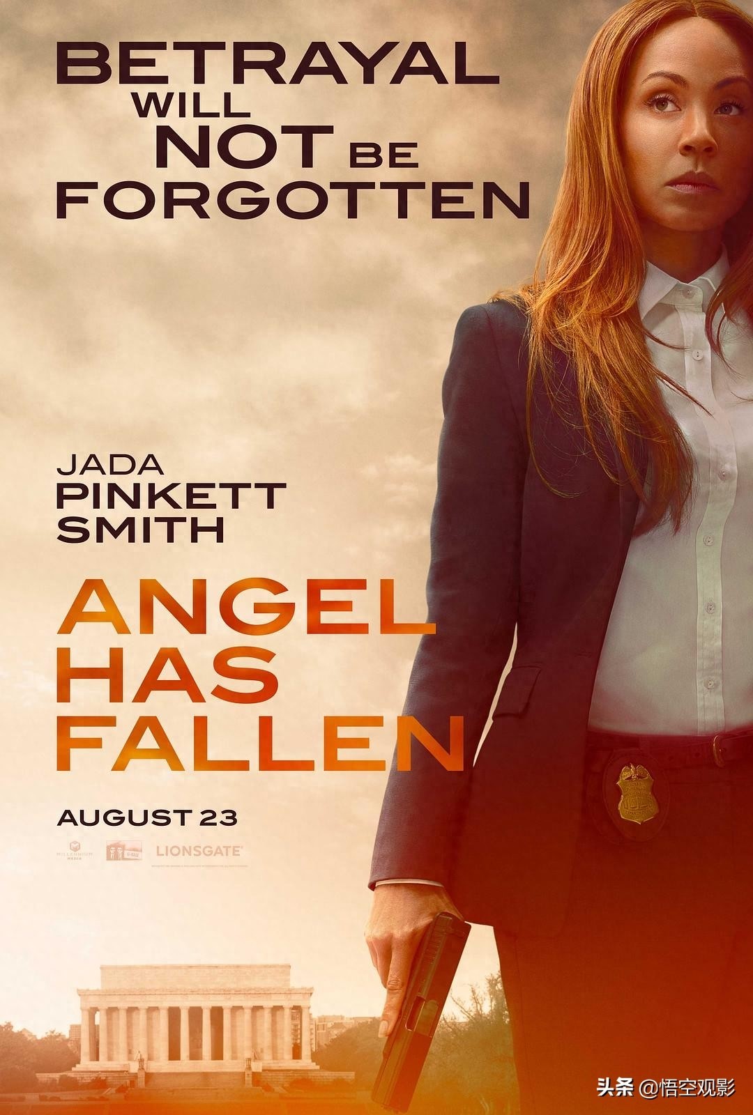 《天使陷落》Angel Has Fallen的海报，巴特勒＋弗里曼的动作电影